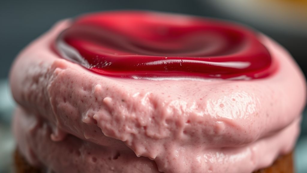 Close-up mostrando a textura leve e cremosa da mousse de vinho pronta e decorada