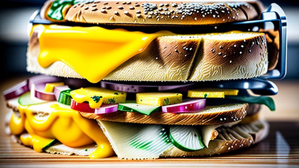 Close-up de um pastel crocante aberto ao meio, mostrando o recheio derretido de queijo e presunto