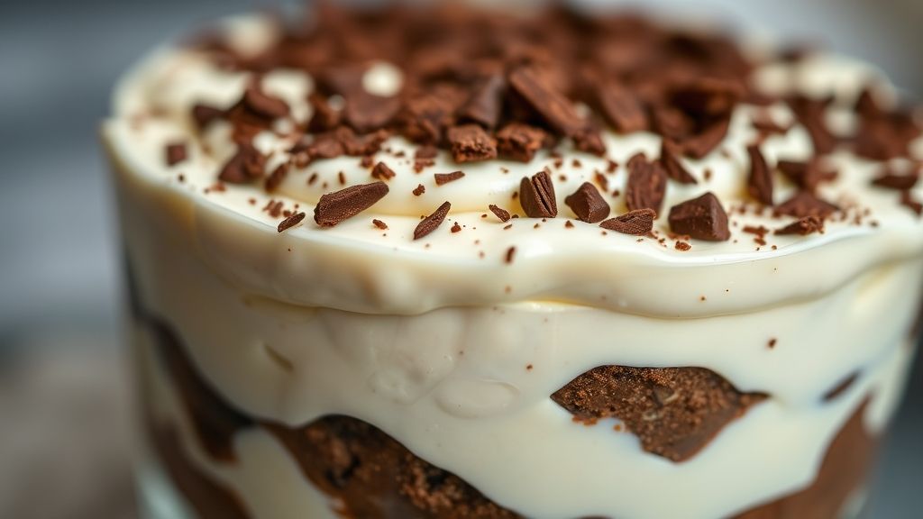 Close-up do pavê finalizado mostrando as camadas e a textura cremosa