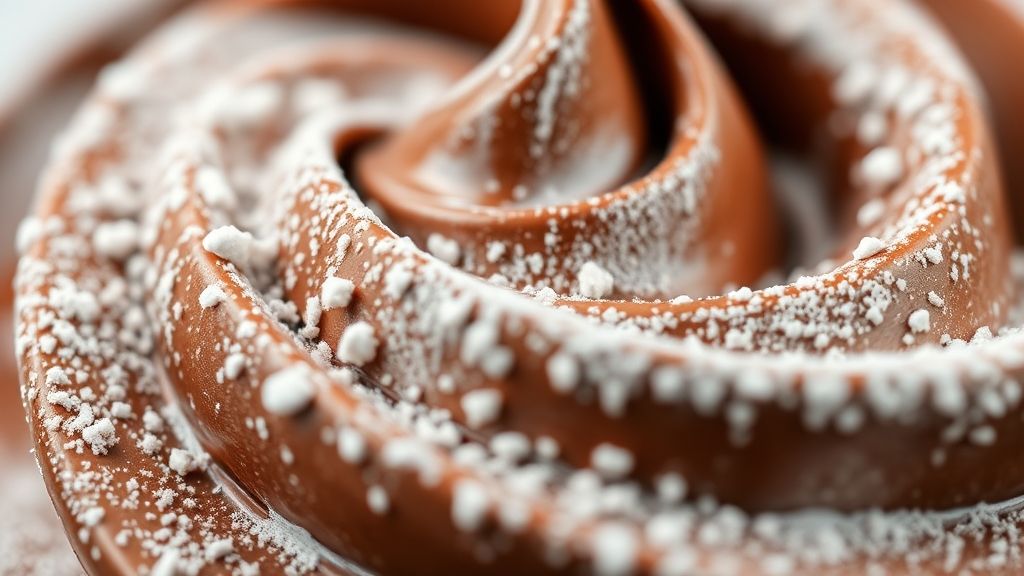 Close-up do recheio cremoso destacando o brilho e a textura perfeita do creme