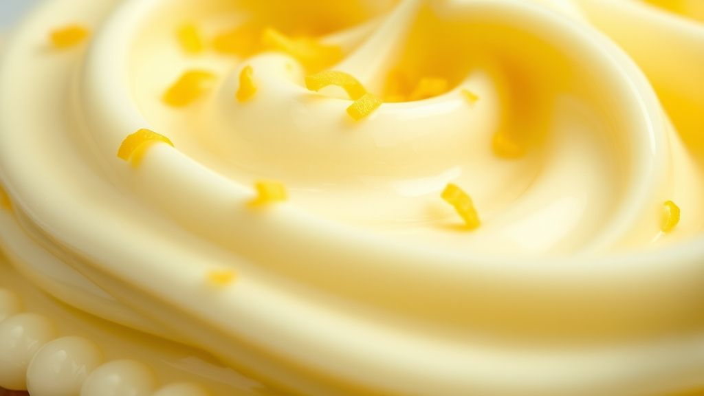 Close-up do creme de limão pronto, ressaltando a textura lisa e o brilho delicado