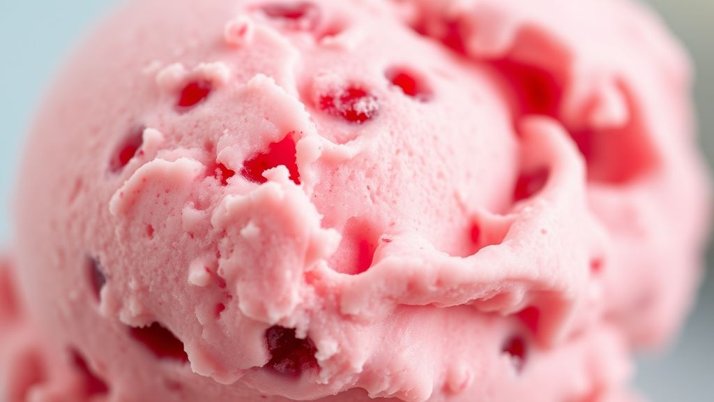 Close-up do sorvete pronto, mostrando a textura cremosa e a coloração vibrante