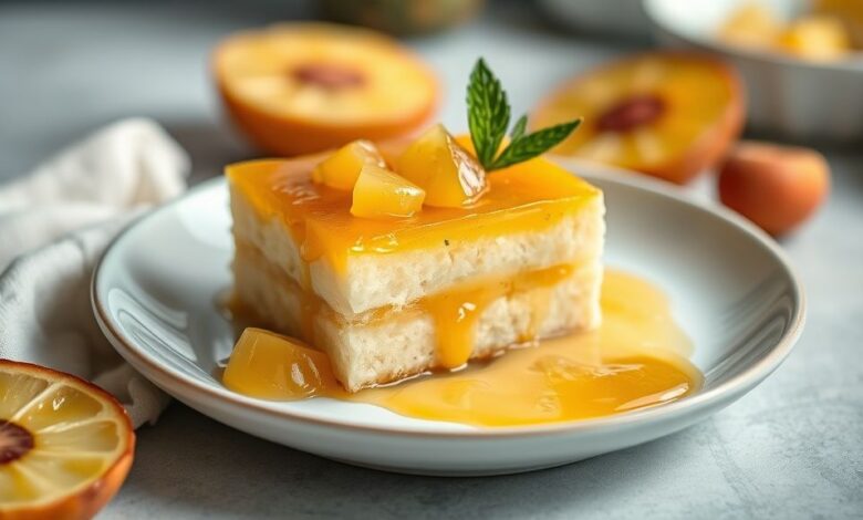 Doce de abacaxi com cor dourada, servido em taça de vidro com colheres ao lado, refletindo brilho e textura de geleia.