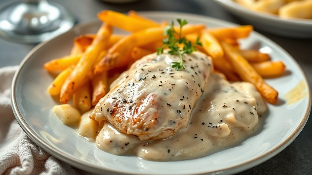 Fricassê de frango com batata palha cremoso e dourado servido em refratário, prato tradicional brasileiro