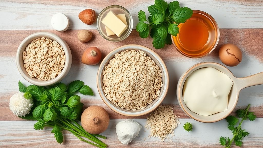 Ingredientes da receita organizados em bancada rústica para preparo das bolachas.