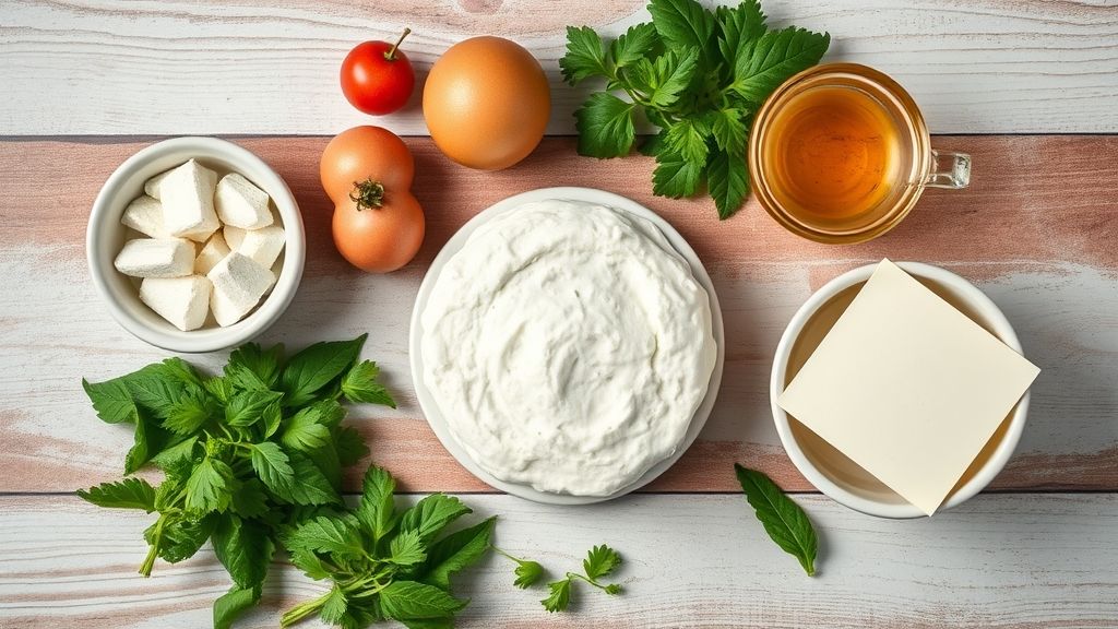 Visão de cima dos ovos e chocolate branco organizados em uma bancada de cozinha