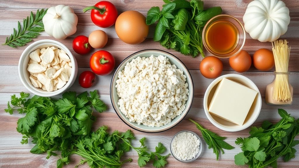 Ingredientes da receita — leite condensado, ovos, coco ralado e leite de coco — organizados sobre bancada