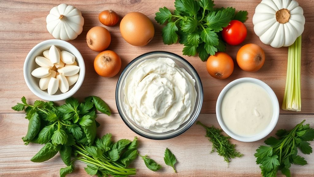 Ingredientes do chantilly de chantininho dispostos em bancada: creme vegetal, leite em pó, leite condensado, essência e corante