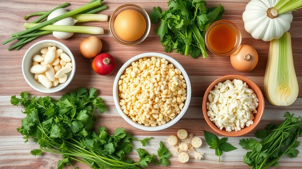 Ingredientes organizados em bancada rústica: flocos de milho, sal, água e manteiga