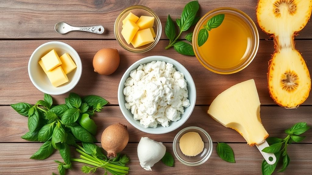 Ingredientes frescos — abacaxi picado, açúcar, limão e cravos — organizados sobre bancada de madeira clara.