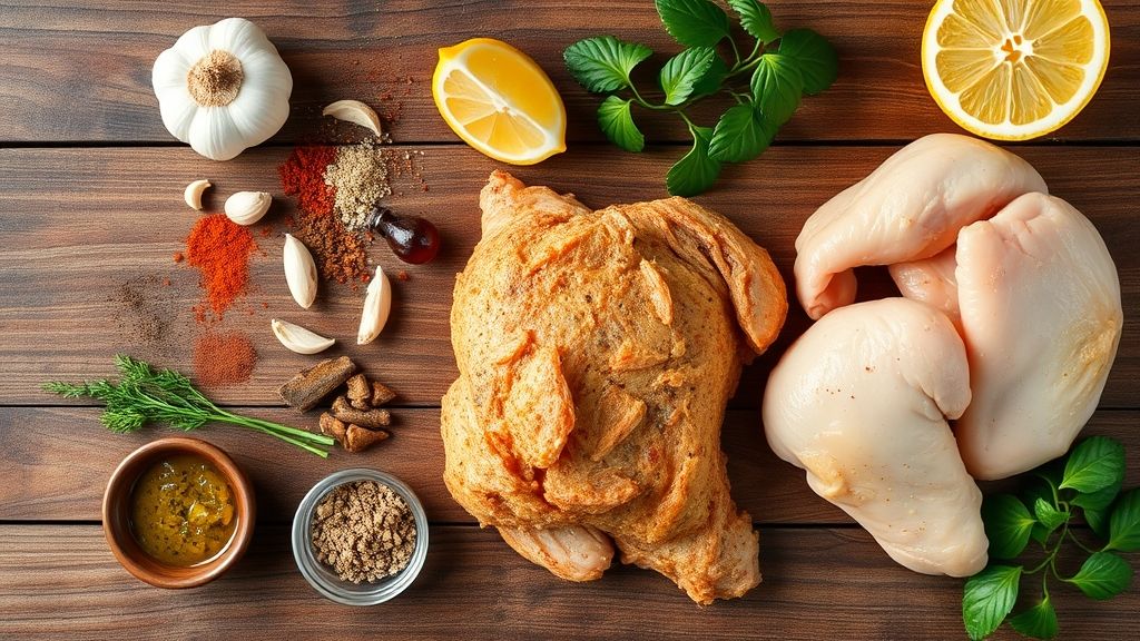 Visão de cima com os ingredientes da receita organizados em uma bancada