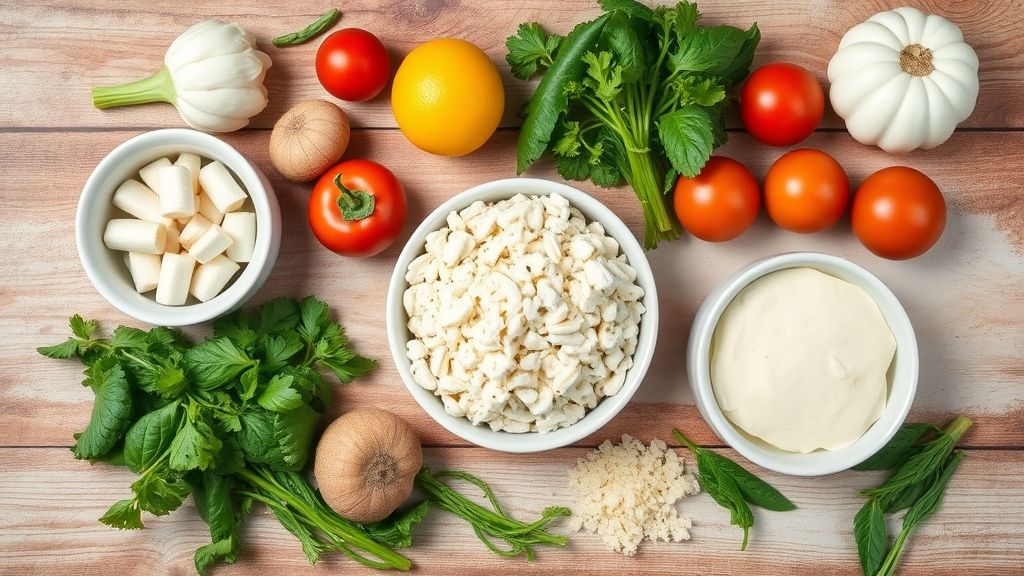 Visão de cima mostrando queijo ralado, farinha de rosca, manteiga e refratário pronto para uso