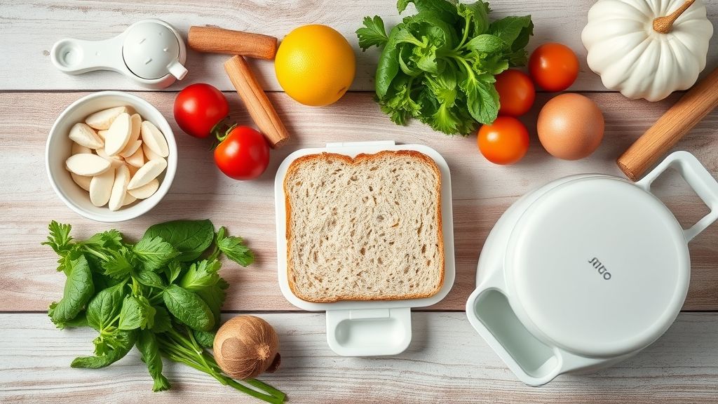 Visão aérea dos discos de massa, queijo, presunto, tomate e orégano arrumados em bancada de madeira