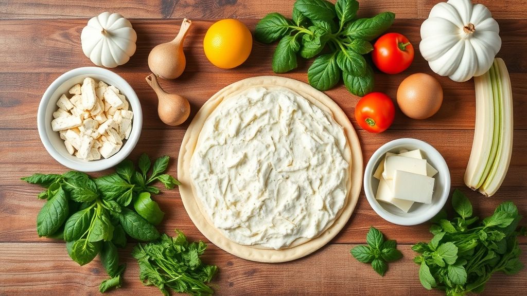 Visão de cima com farinha, bananas, leite condensado e canela organizados em uma bancada de madeira