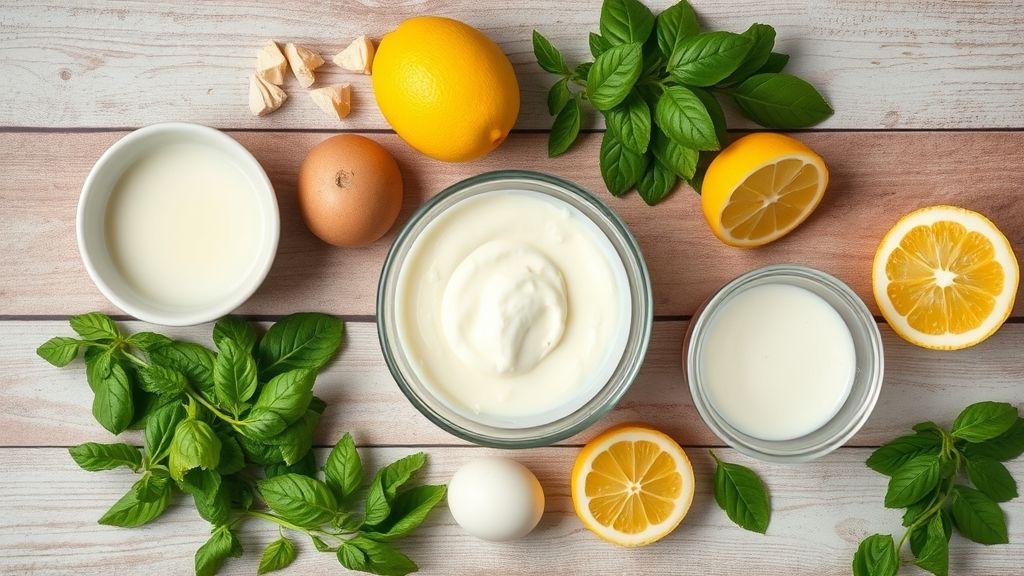 Vista superior dos ingredientes — limões, leite condensado, creme de leite, gelatina e raspas de limão organizados em bancada