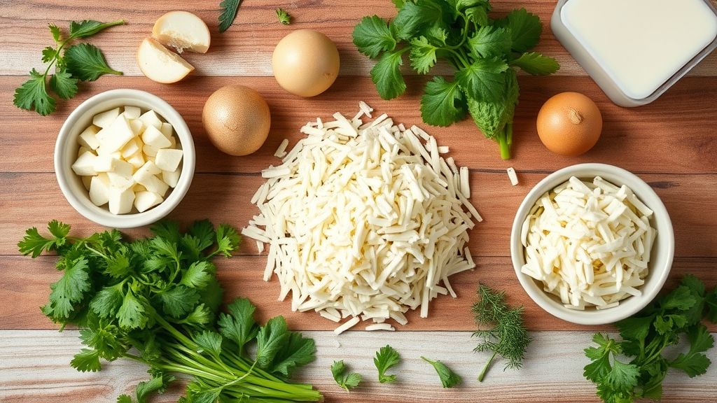 Visão de cima com castanhas de caju, levedura nutricional e temperos organizados em tigelas sobre bancada rústica