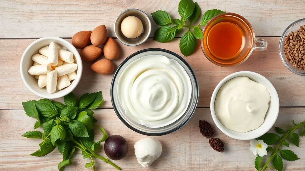 Visão de cima dos ingredientes do recheio dispostos em uma bancada de cozinha