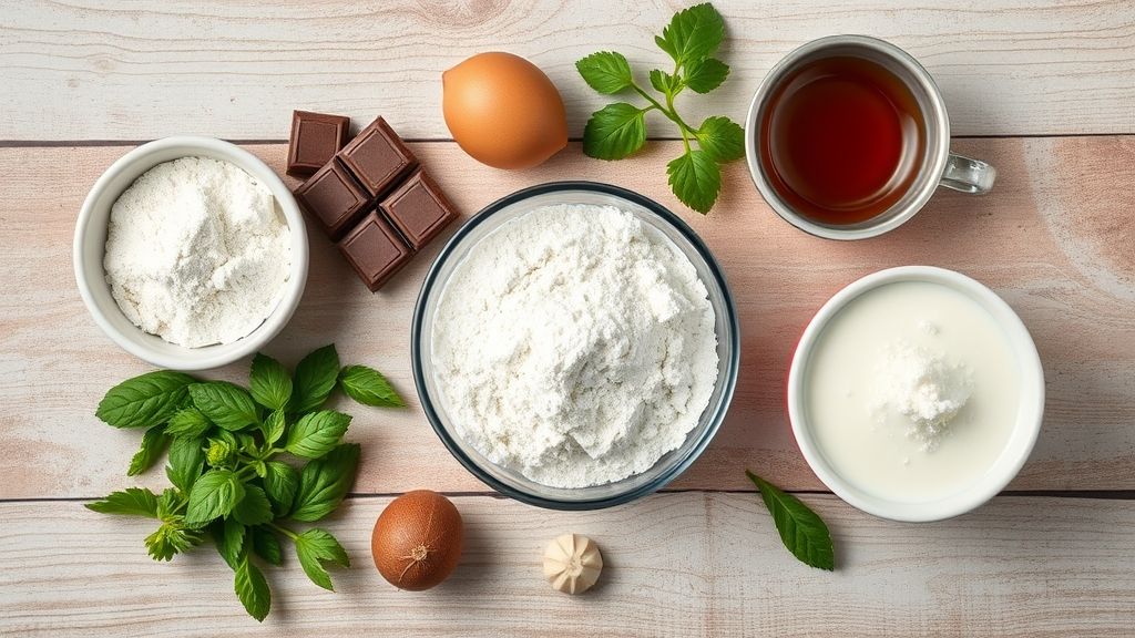 Ingredientes do recheio dispostos organizadamente sobre bancada de mármore