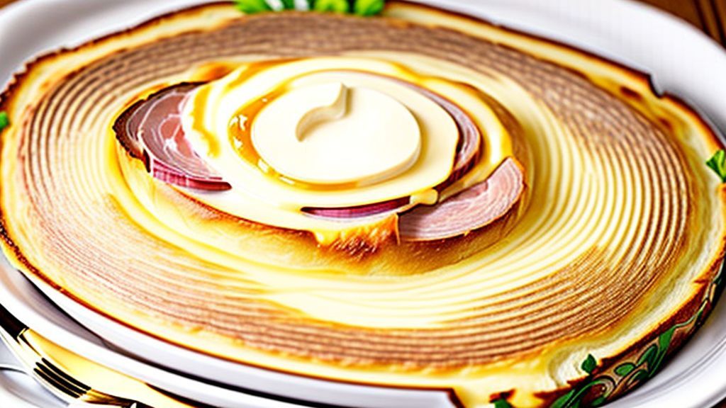 Lanche de forno com pão de forma cremoso, presunto e queijo derretido dourado, servido em fatias apetitosas.