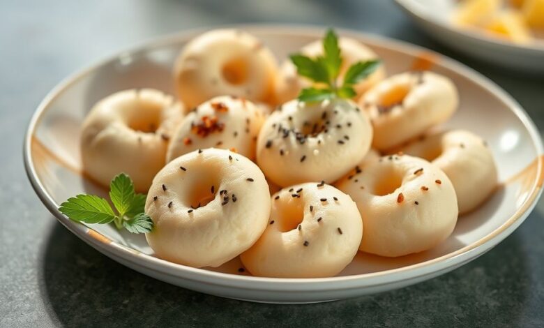 Prato com salgados dourados e crocantes, feitos com massa de leite leve e macia