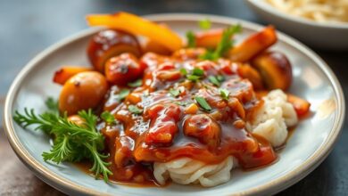 Tigela de molho de alho cremoso servida com carnes grelhadas e pão torrado