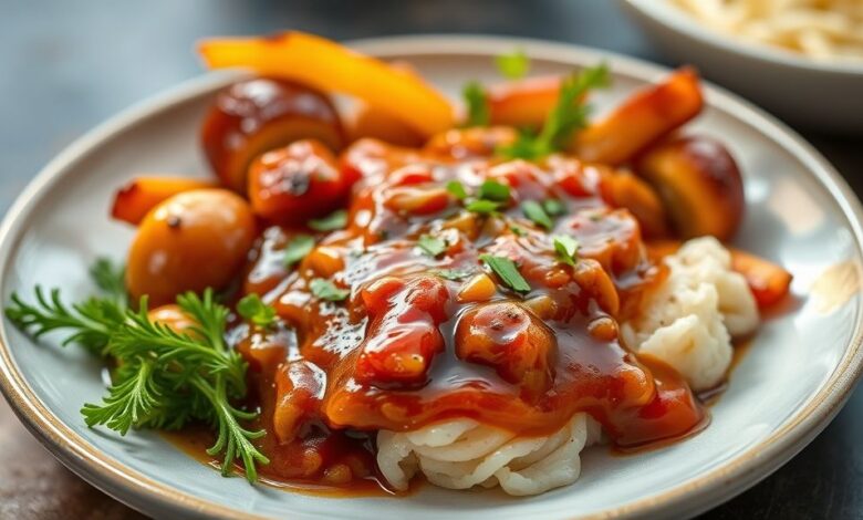 Tigela de molho de alho cremoso servida com carnes grelhadas e pão torrado