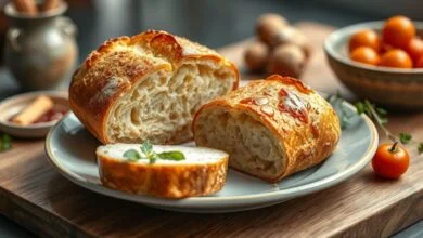 Pães caseiros dourados e frescos sobre uma grade, prontos para servir, com crosta crocante e miolo macio