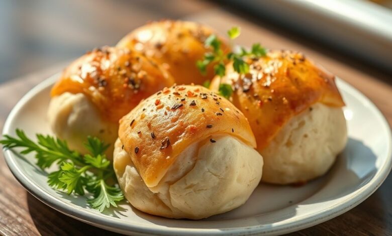 Pãezinhos dourados e fofinhos de batata servidos quentinhos em prato rústico, com textura leve e aparência irresistível