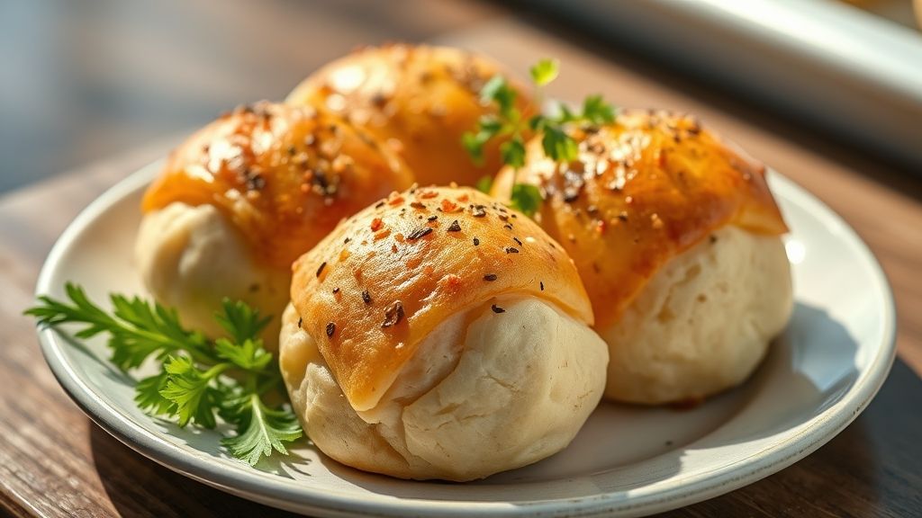 Pãezinhos dourados e fofinhos de batata servidos quentinhos em prato rústico, com textura leve e aparência irresistível