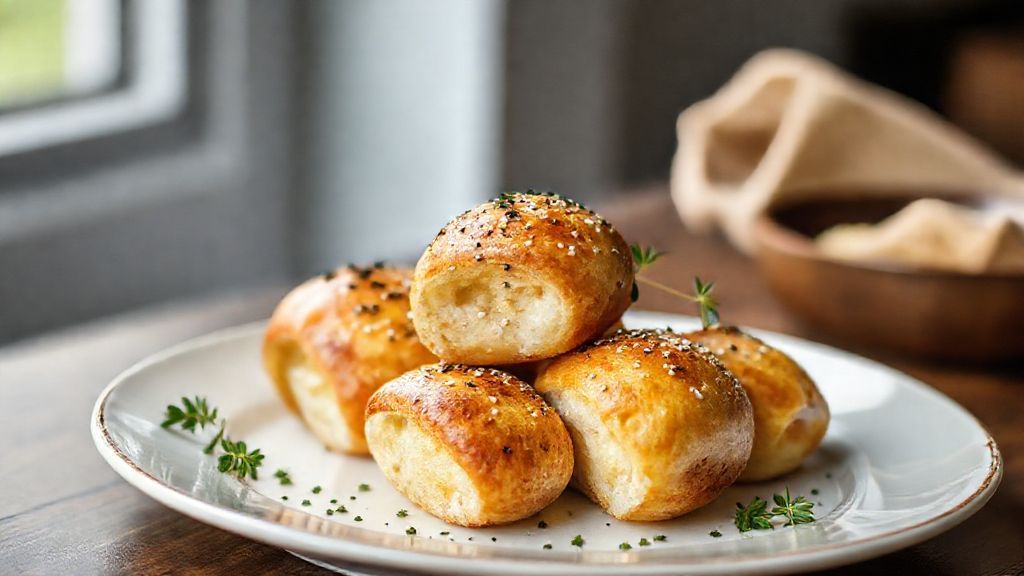 Pãezinhos de queijo sem glúten dourados e macios servidos em uma cesta sobre uma mesa rústica