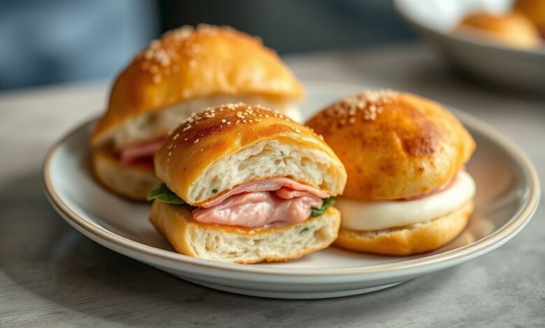 Pastéis dourados e crocantes preparados na sanduicheira, servidos em prato rústico.