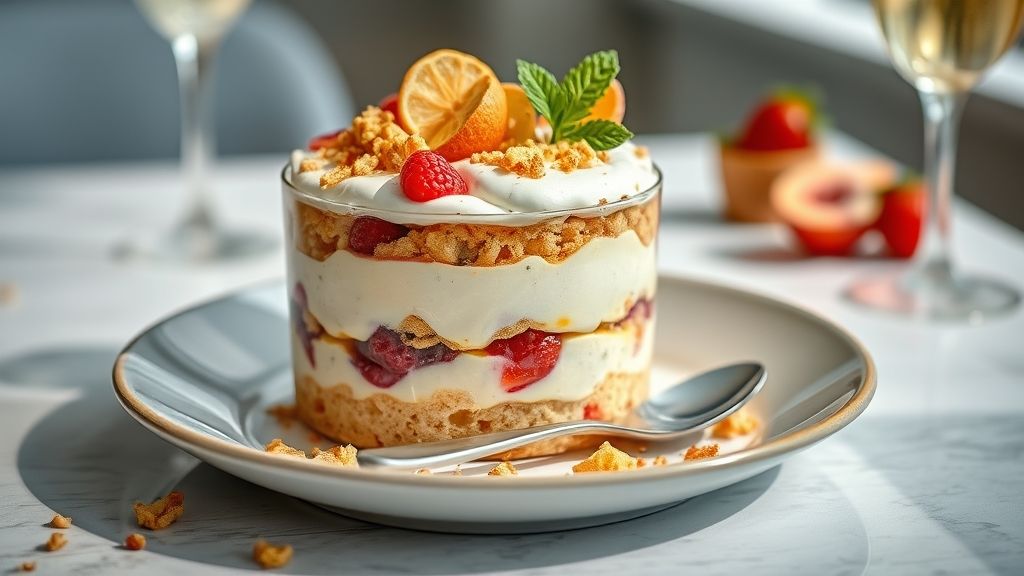 Pavê de bolacha champagne clássico com camadas cremosas e cobertura de chocolate ralado