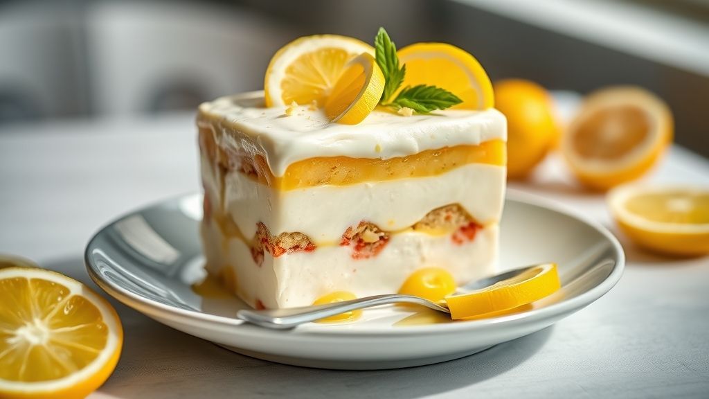 Pavê de limão cremoso decorado com morangos frescos e raspas de limão, sobremesa gelada e deliciosa