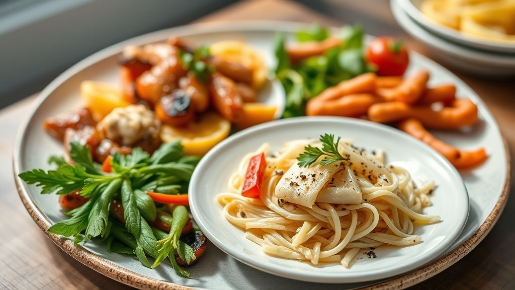 Variedade de refeições prontas, servidas em tigelas e pratos coloridos, ideais para o dia a dia