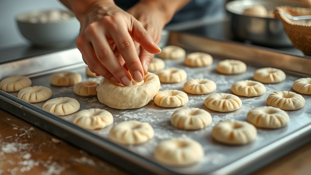 Mãos modelando os biscoitinhos caipiras antes de levar ao forno