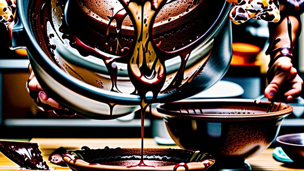 Mãos misturando a massa de chocolate em tigela de vidro durante o preparo do bolo