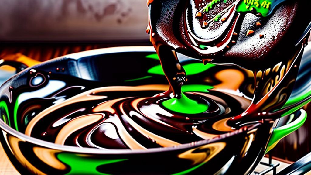 Mãos misturando a massa cremosa de chocolate em tigela grande com fouet