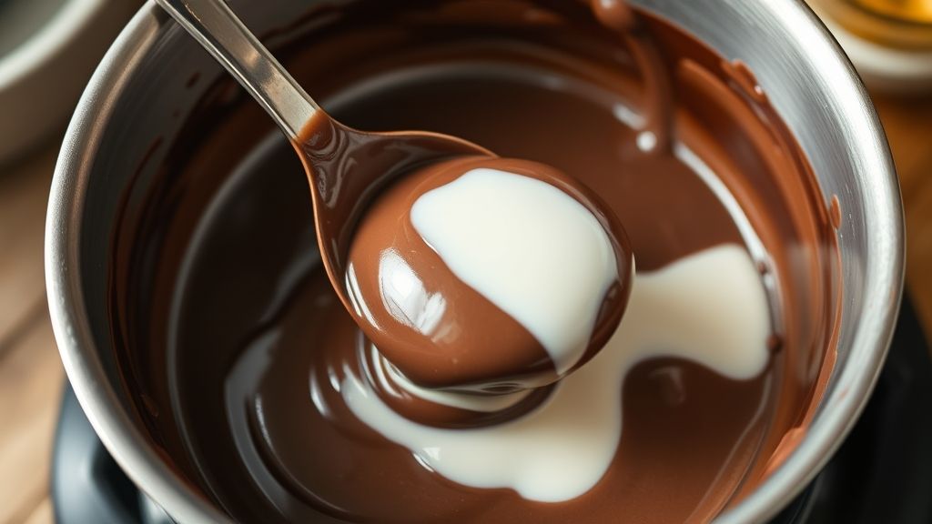 Mãos mexendo o brigadeiro em panela de fundo grosso durante o cozimento