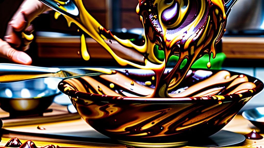 Mãos misturando chocolate derretido com manteiga e açúcar em uma tigela durante o preparo do brownie