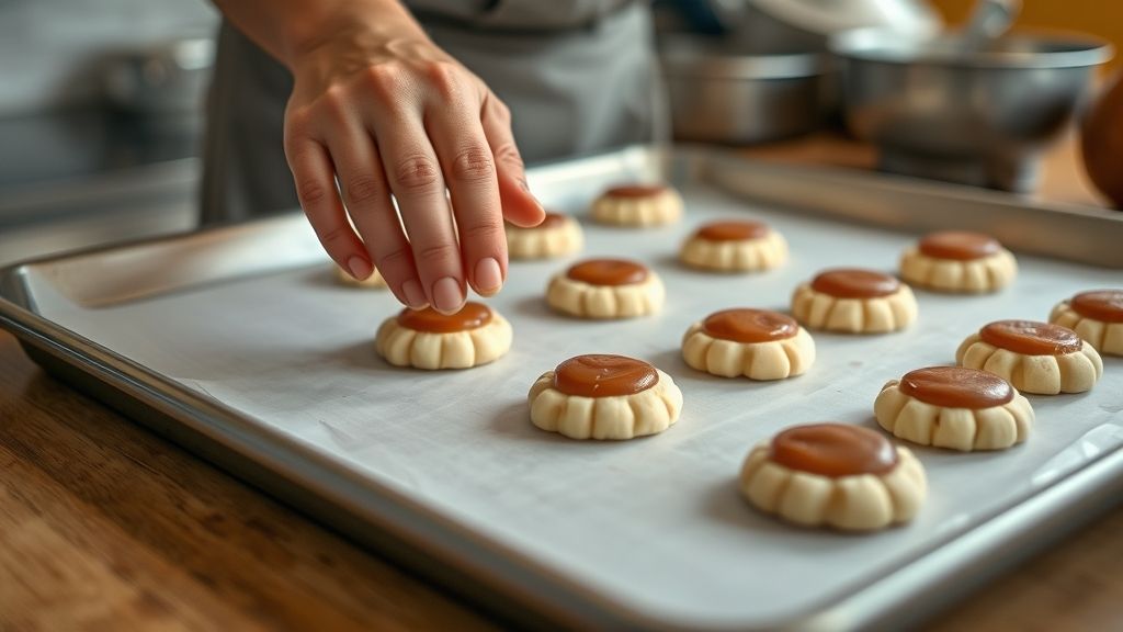 Mãos modelando os biscoitinhos na assadeira antes de levar ao forno