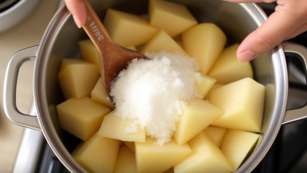 Mãos mexendo as peras e açúcar na panela durante o cozimento do doce