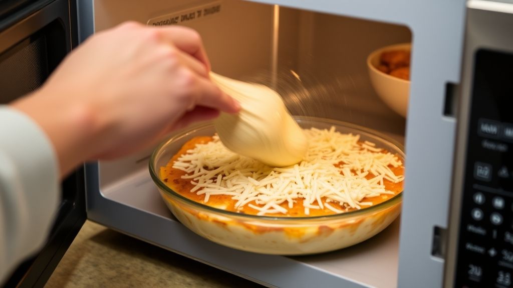Mãos misturando queijo e farinha antes de cobrir a lasanha para gratinar