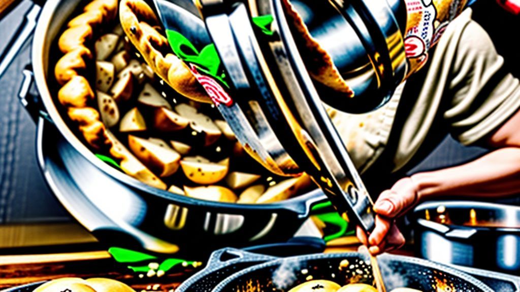 Mãos modelando os pãezinhos de batata e colocando na frigideira aquecida durante o preparo