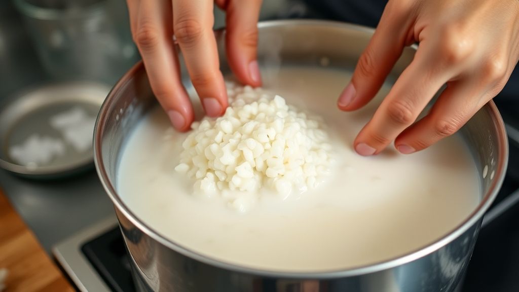 Mãos em ação durante um passo crucial do modo de preparo da receita