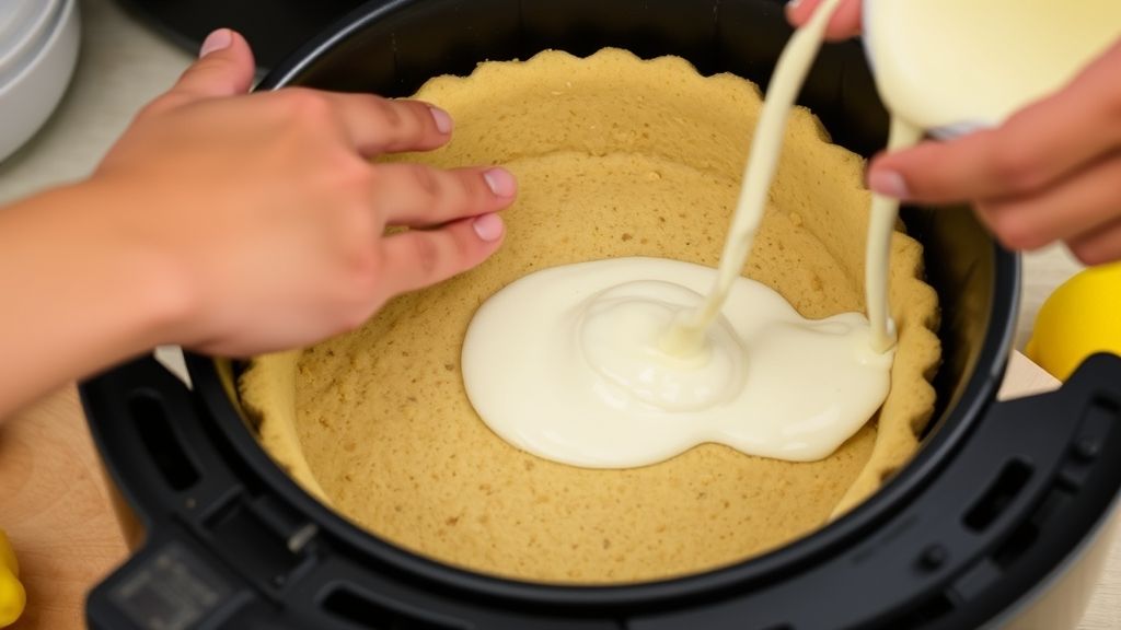 Mãos misturando a base de biscoito e manteiga em uma tigela, passo essencial do preparo.