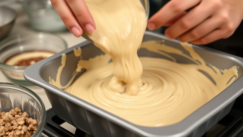 Mãos em ação durante um passo crucial do modo de preparo da receita
