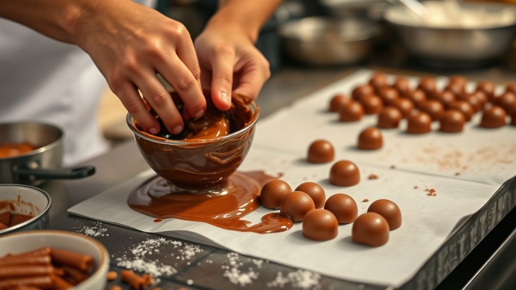 Mãos mexendo o brigadeiro na panela durante o preparo, destacando o ponto certo