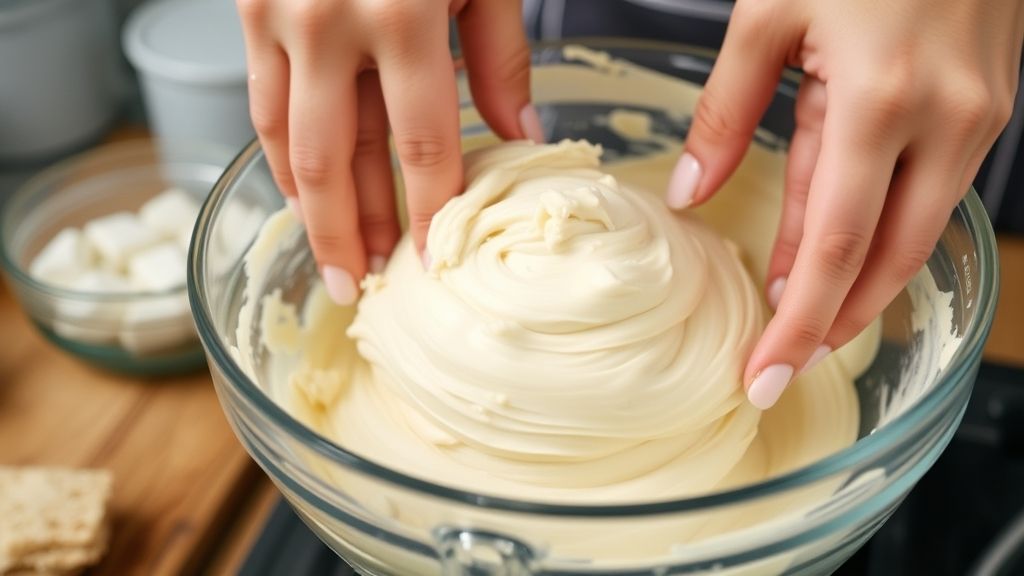 Mãos misturando a massa do docinho em tigela, etapa antes de levar ao micro-ondas.