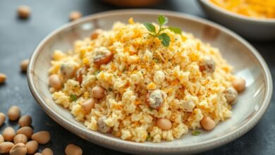 Tigela com queijo ralado sem leite dourado e granulado, servido sobre massa recém-preparada