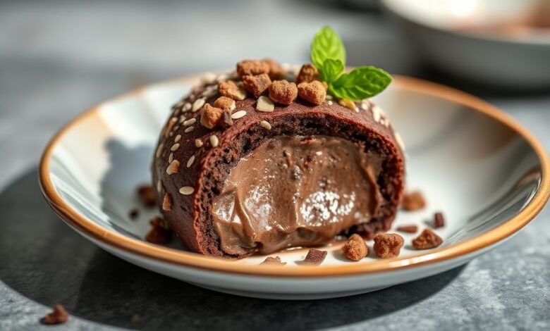 Tigela com recheio de brigadeiro mole cremoso e brilhante, ideal para bolos